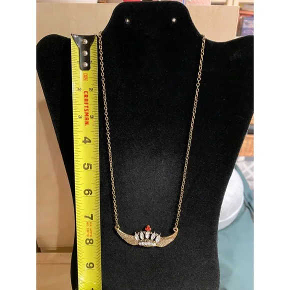 Vintage Gold-Tone Necklace With Crown Pendant & Rhinestones - Picture 3 of 4